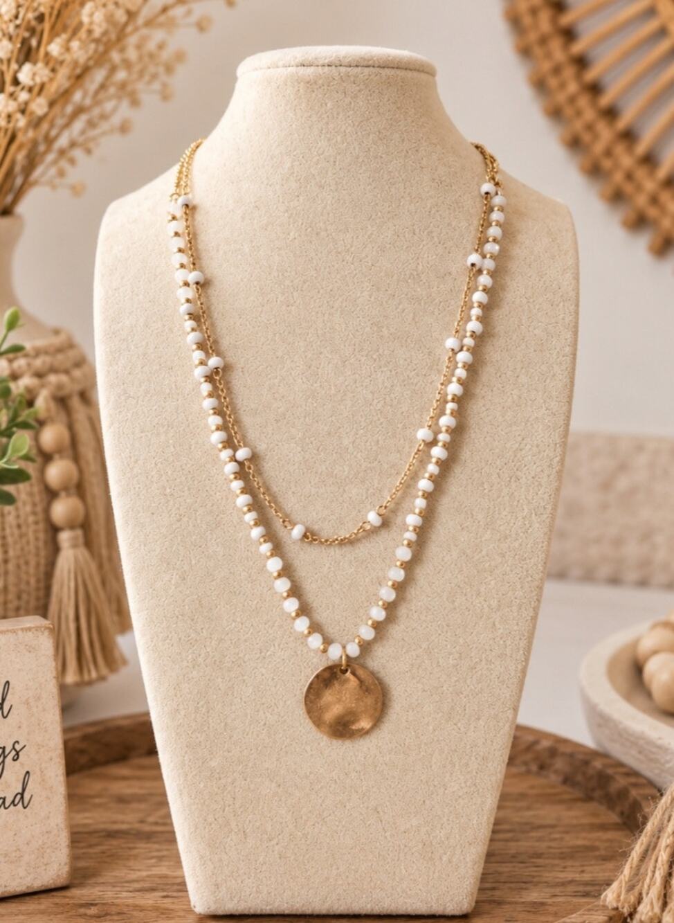Pomina Gold White Semi Precious Beaded Necklace New